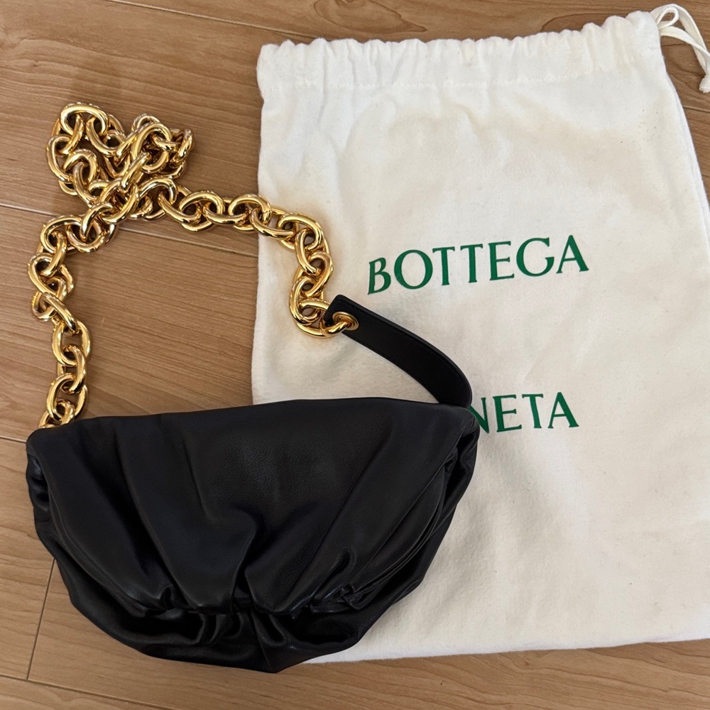 Bottega Veneta Black Leather Pouch with Gold Chain